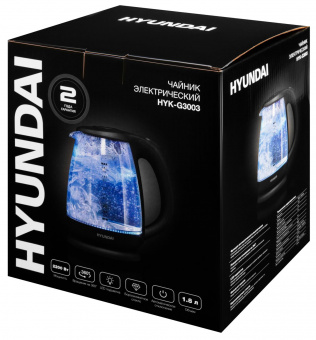 Чайник электрический Hyundai HYK-G3003 1.8л. 2200Вт черный (корпус: стекло) от магазина РЭССИ