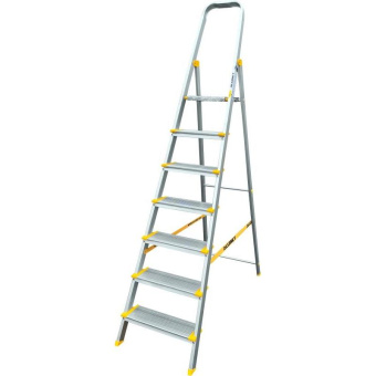 Алюминиевая профессиональная с анодированным покрытием стремянка Алюмет с широкими ступенями 7 ступеней. Серия АS707 от магазина РЭССИ
