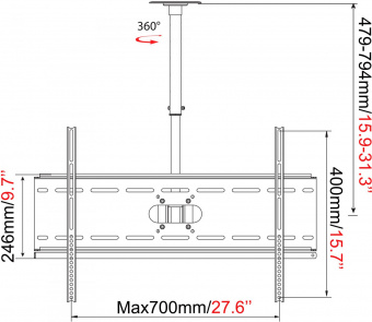 Кронштейн для телевизора Cactus CS-CP04-R черный 37"-70" макс.81.6кг потолочный поворот и наклон от магазина РЭССИ