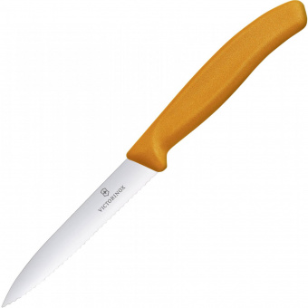 Нож кухонный Victorinox Swiss Classic (6.7736.L9) стальной для чистки овощей и фруктов лезв.100мм серрейт. заточка оранжевый без упаковки от магазина РЭССИ