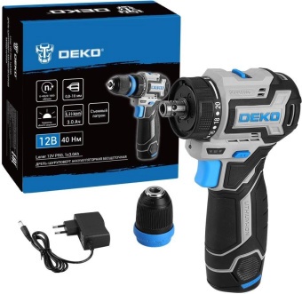 Дрель-шуруповерт Deko Loner 12V Pro аккум. патрон:быстрозажимной (кейс в комплекте) (085-1121) от магазина РЭССИ
