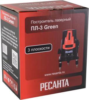 Нивелир лазерн. Ресанта ПЛ-3 Green 2кл.лаз. 550нм цв.луч. зеленый 3луч. (61/10/530) от магазина РЭССИ