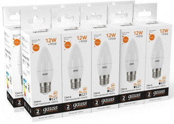 Лампа светодиодная Gauss Elementary 30212 12Вт цок.:E27 свеча 220B 3000K св.свеч.бел.теп. (упак.:10шт) от магазина РЭССИ