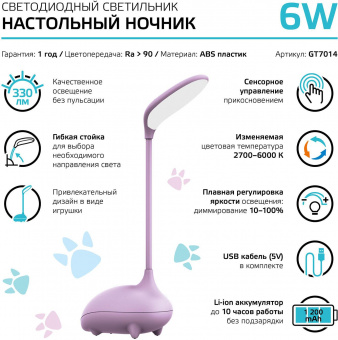 Светильник Gauss Qplus GTL701 (GT7014) настольный LED розовый 6Вт от магазина РЭССИ