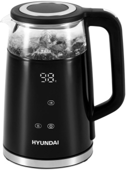 Чайник электрический Hyundai HYK-G6404 1.7л. 2200Вт черный/серебристый корпус: стекло/пластик от магазина РЭССИ