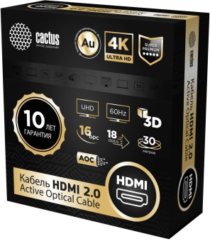 Кабель аудио-видео Cactus CS-HDMI-AOC-2-30 HDMI (m)/HDMI (m) 30м. позолоч.конт. черный от магазина РЭССИ