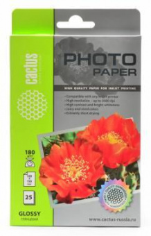 Фотобумага Cactus CS-GA618025 10x15/180г/м2/25л./белый глянцевое для струйной печати от магазина РЭССИ