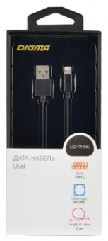 Кабель Digma LIGHT-2M-BLK USB (m)-Lightning (m) 2м черный от магазина РЭССИ