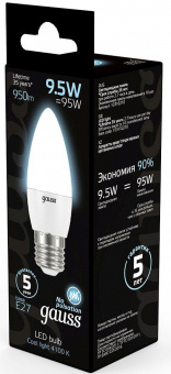 Лампа светодиодная Gauss 9.5Вт цок.:E27 свеча 220B 4100K св.свеч.бел.ней. (упак.:10шт) (103102210) от магазина РЭССИ