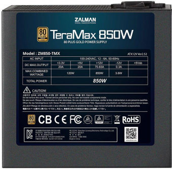Блок питания Zalman ATX 850W ZM850-TMX 80+ gold (24+4+4pin) APFC 120mm fan 12xSATA Cab Manag RTL от магазина РЭССИ