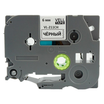 Лента Vell VL-211CH (с чипом 6 мм черный на белом) для Puty PT-100E/100ECH/Brother D200/E110/ D600/E300/2700/ P700/E550/P900 1350592 от магазина РЭССИ