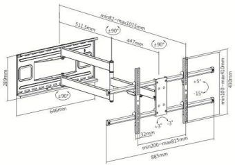 Кронштейн для телевизора Ultramounts UM915 черный 37"-75" макс.50кг настенный поворот и наклон от магазина РЭССИ