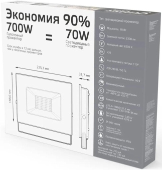 Прожектор уличный Gauss Qplus 688100370 светодиодный 70Втграфитовый от магазина РЭССИ