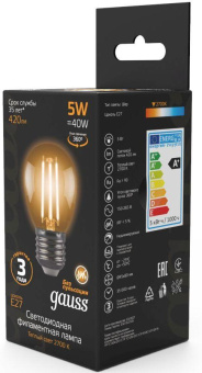 Лампа филам. Gauss 5Вт цок.:E27 шар 220B 2700K св.свеч.бел.теп. G45 (упак.:10шт) (105802105) от магазина РЭССИ