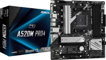 Материнская плата Asrock A520M PRO4 Soc-AM4 AMD A520 4xDDR4 mATX AC`97 8ch(7.1) GbLAN RAID+VGA+HDMI+DP от магазина РЭССИ