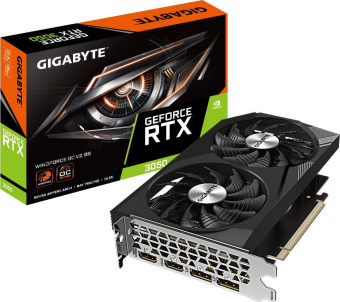 Видеокарта Gigabyte PCI-E 4.0 GV-N3050WF2OCV2-8GD NVIDIA GeForce RTX 3050 8192Mb 128 GDDR6 1792/14000 HDMIx2 DPx2 HDCP Ret от магазина РЭССИ