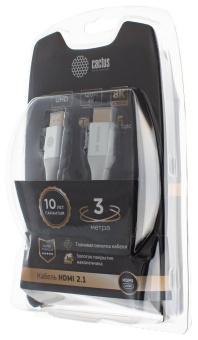 Кабель аудио-видео Cactus CS-HDMI.2.1-3 HDMI (m)/HDMI (m) 3м. Позолоченные контакты серебристый от магазина РЭССИ