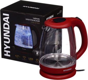 Чайник электрический Hyundai HYK-G1002 1.7л. 2200Вт бордовый (корпус: стекло) от магазина РЭССИ