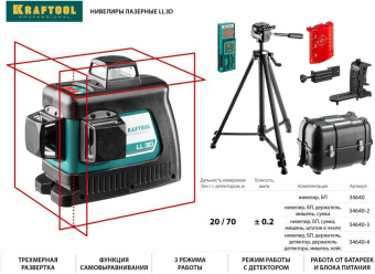 Лазерный нивелир KRAFTOOL LL-3D-2 360 градусов 34640-2 от магазина РЭССИ