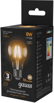 Лампа филам. Gauss 8Вт цок.:E27 шар 220B 2700K св.свеч.бел.теп. A60 (упак.:10шт) (102802108) от магазина РЭССИ