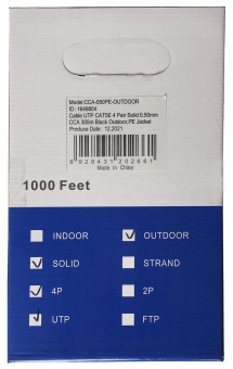 Кабель сетевой Ningbo UTP 4 пары cat5E solid 0.5мм CCA molded 305м черный outdoor от магазина РЭССИ
