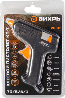 Клеевой пистолет Вихрь КП-7 20Вт 5гр/мин стерж.:7мм (73/5/6/1) от магазина РЭССИ