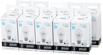 Лампа светодиодная Gauss Elementary 20Вт цок.:E27 груша 220B 6500K св.свеч.бел.хол. A60 (упак.:10шт) (23239) от магазина РЭССИ