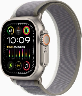 Смарт-часы Apple Watch Ultra 2 A2986 49мм OLED корп.титан Trial loop рем.зеленый/серый разм.брасл.:130-180мм (MRF33LW/A) от магазина РЭССИ