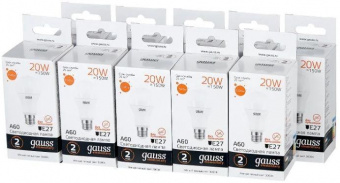 Лампа светодиодная Gauss Elementary 20Вт цок.:E27 груша 220B 3000K св.свеч.бел.теп. A60 (упак.:10шт) (23219) от магазина РЭССИ