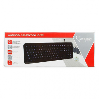 Клавиатура с подстветкой Gembird KB-200L USB черный 104 клавиши  доп. функции (Fn)  подсветка синяя кабель 1.45м от магазина РЭССИ