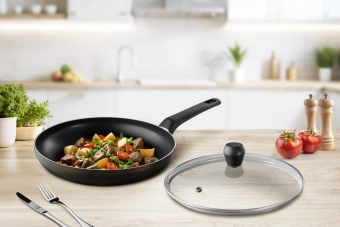 Сковорода Tefal Easy Plus 04237924 круглая 24см ручка несъемная (с крышкой) черный (9100054100) от магазина РЭССИ