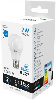 Лампа светодиодная Gauss Elementary 7Вт цок.:E27 груша 220B 6500K св.свеч.бел.хол. A60 (упак.:10шт) (23237A) от магазина РЭССИ