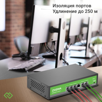 Коммутатор Digma DSP204F-2F-T80 DSP204F-2F-T80 V1 (L2) 6x100Мбит/с 4PoE 4PoE+ 80W неуправляемый от магазина РЭССИ