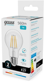 Лампа филам. Gauss Filament 7Вт цок.:E27 груша св.свеч.бел.нейт. (упак.:10шт) (22227) от магазина РЭССИ