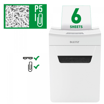 Шредер Leitz IQ Protect Premium 6M белый (секр.P-5) фрагменты 6лист. 18лтр. скрепки скобы от магазина РЭССИ