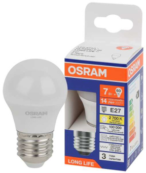 Лампа светодиодная шар LED 7Вт Е27 2700К 600Лм 170-250В (замена 60Вт) OSRAM от магазина РЭССИ
