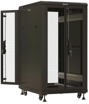 Шкаф серверный Hyperline (TTBR-2266-DD-RAL9004) напольный 22U 600x600мм пер.дв.перфор. задн.дв.перфор. 2 бок.пан. 1000кг черный 510мм 1166мм IP20 сталь от магазина РЭССИ