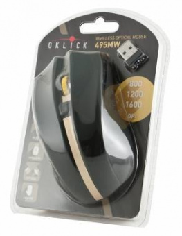 Мышь Оклик 495MW черный/золотистый оптическая (1600dpi) беспроводная USB для ноутбука (6but) от магазина РЭССИ