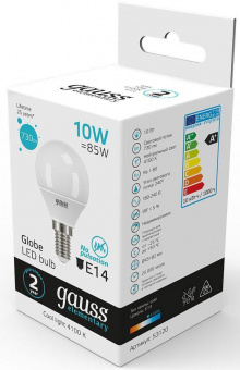 Лампа светодиодная Gauss Elementary 10Вт цок.:E14 шар 220B 4100K св.свеч.бел.ней. (упак.:10шт) (53120) от магазина РЭССИ