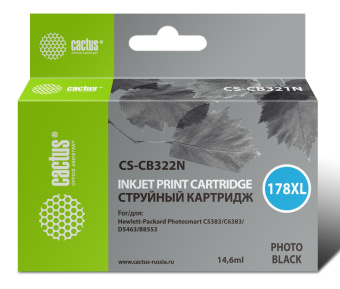 Картридж струйный Cactus CS-CB322N(CS-CB322) №178XL фото черный (14.6мл) для HP PS B8553/C5383/C6383/D5463 от магазина РЭССИ