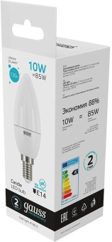 Лампа светодиодная Gauss Elementary 10Вт цок.:E14 свеча 220B 4100K св.свеч.бел.нейт. C37 (упак.:10шт) (33120) от магазина РЭССИ