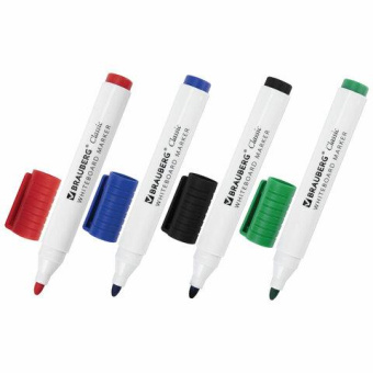 Стираемые маркеры для белой доски BRAUBERG CLASSIC набор 4 цвета 3 мм с клипом 152117 от магазина РЭССИ