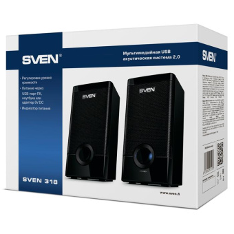 Колонки Sven 318 2.0 черный 5Вт портативные от магазина РЭССИ