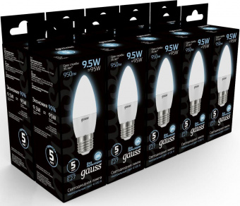 Лампа светодиодная Gauss 9.5Вт цок.:E27 свеча 220B 4100K св.свеч.бел.ней. (упак.:10шт) (103102210) от магазина РЭССИ