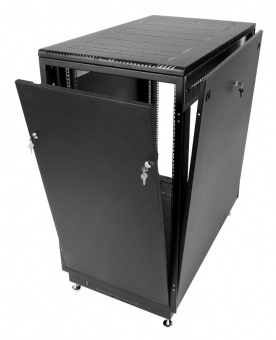 Шкаф коммутационный ЦМО (ШТК-М-22.6.10-1ААА-9005) напольный 22U 600x1000мм пер.дв.стекл задн.дв.стал.лист 2 бок.пан. направл.под закл.гайки 330кг черный 855мм 1140мм сталь от магазина РЭССИ