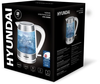 Чайник электрический Hyundai HYK-G3606 1.7л. 2200Вт белый/прозрачный корпус: стекло от магазина РЭССИ