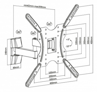 Кронштейн для телевизора Ultramounts UM903 черный 32"-55" макс.20кг настенный поворотно-выдвижной и наклонный от магазина РЭССИ