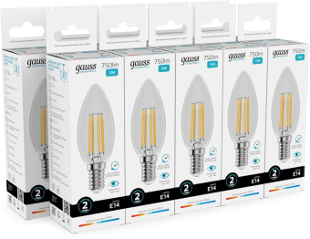 Лампа филам. Gauss Filament 12Вт цок.:E14 свеча св.свеч.бел.нейт. (упак.:10шт) (32122) от магазина РЭССИ