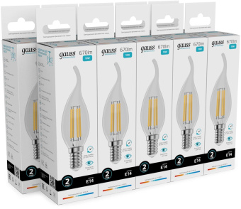 Лампа филам. Gauss Filament 10Вт цок.:E14 свеча св.свеч.бел.нейт. (упак.:10шт) (42120) от магазина РЭССИ