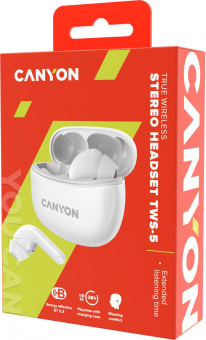 Гарнитура внутриканальные Canyon TWS-5 белый беспроводные bluetooth в ушной раковине (CNS-TWS5W) от магазина РЭССИ